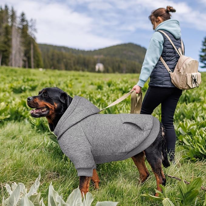 Dog Sweaters,Dog Hoodie,Cozy Fleece Interior Sweatshirt with Hood & Pocket,Leash Hole,Pet Clothes Sweater for Small,Medium,and Large Dogs,Grey&L