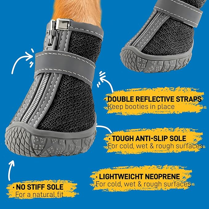 Dog Shoes for Small Dogs, Breathable Dog Boots Paw Protector for Hot Pavement Winter Snow, Dog Booties with Reflective Strips Rugged Anti-Slip Sole for Hardwood Floors Walking Black Size 2