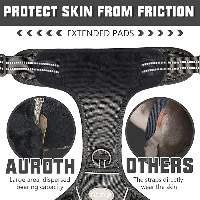 Auroth Tactical Dog Harness for Large Dogs No Pull Adjustable Pet Harness Reflective K9 Working Training Easy Control Pet Vest Military Service Dog Harnesses Black XL