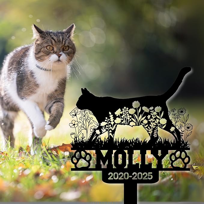 Custom Cat Grave Marker Outdoor, Personalized Pet Headstone for Garden or Cemetery Use, Pet Grave Markers Cat Memorial Stone in Sizes