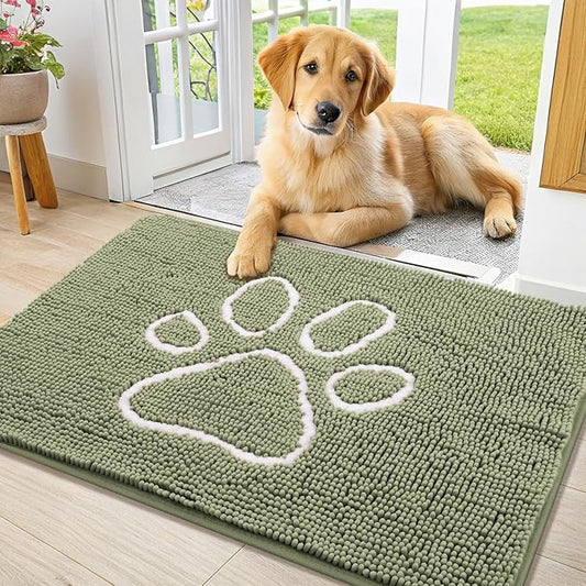 Smiry Dog Door Mat for Muddy Paws, Absorbent Dirt Trapper Non Slip Quick Dry Washable Chenille Mat for Mud Dogs, Entry Rug for Indoor and Outdoor (36x24 Inches, Sage Green)