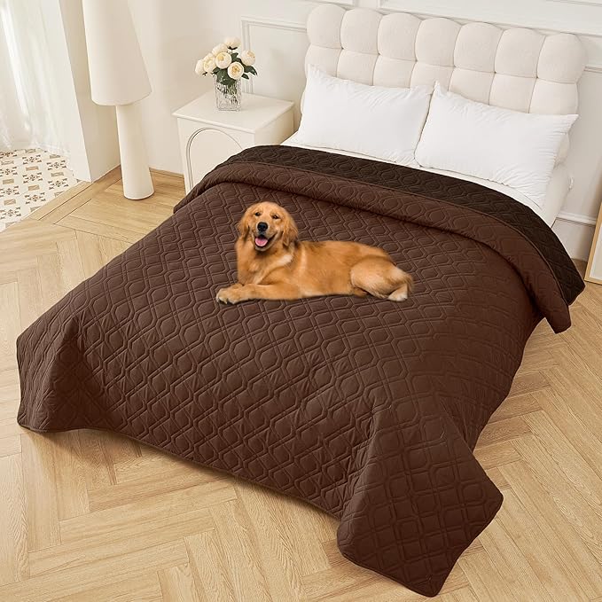 Smiry Waterproof Dog Blanket, 82x82 Inch Soft Pet Bed Cover Reversible, Washable Sofa Couch Furniture Protector for Small Medium Large Dog Puppy Cat, Geometric, Brown/Chocolate