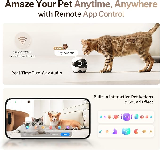 Enabot EBO 2K Camera Robot ROLA Mini: Movable Pet Camera Battery-Powered with Phone App, Indoor Cam w/One-Touch Call, 2-Way Talk, Night Vision, Motion Detection, Video Recording