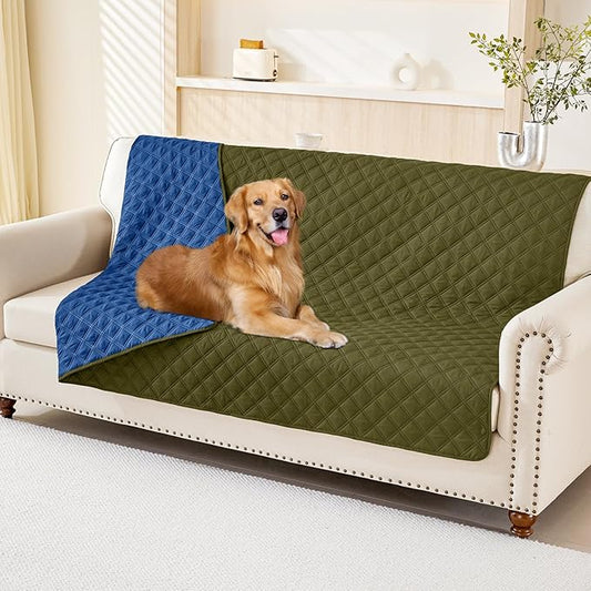Smiry Waterproof Dog Bed Cover Pet Blanket, Soft Washable Dog Blanket for Furniture Bed Couch Sofa Reversible, Checkered (68"x82", Green/Navy)