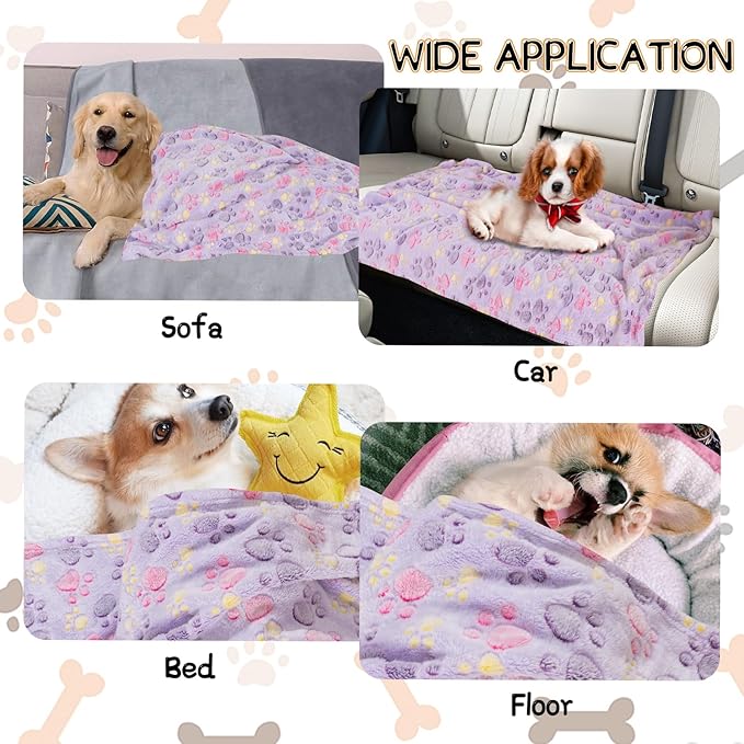 Rezutan 1 Pack 3 Blankets for Dogs, Dog Blanket for Large & Medium Pet Cat, Premium Soft Fluffy Suitable for Dog Kennels & Beds, Sofas, Gifts Puppy Essentials, 41x31inch, Tan/Purple/Brown