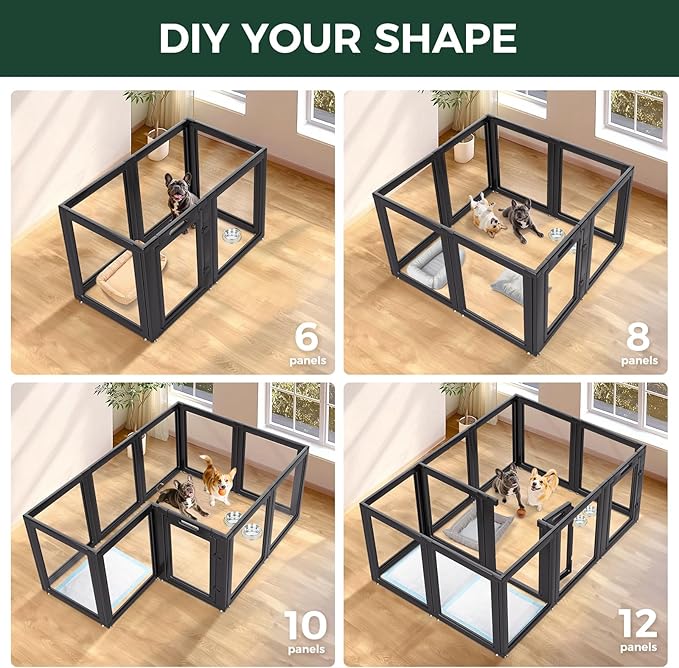 FXW AuraSpace Acrylic Indoor Dog Playpen for Small and Medium Dogs, 30 Inch, 10 Panels, Black