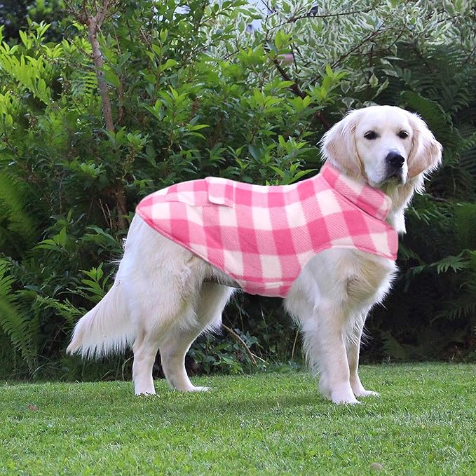 ASENKU Dog Winter Coat, Fleece Doggie Jacket Plaid Reversible Vest Waterproof Windproof Cold Weather Clothes for Small Medium Large Dogs (Pink,3XL)