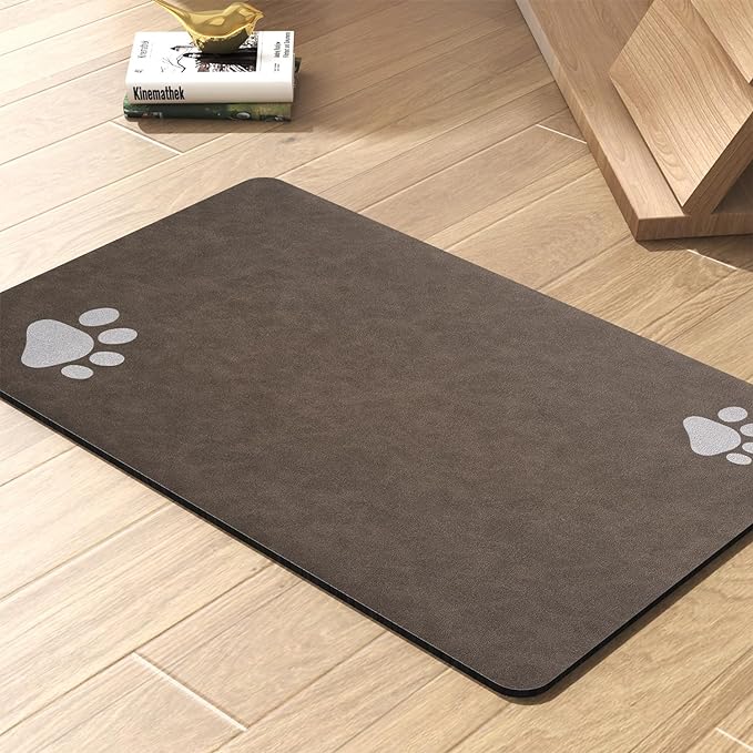 Pet Feeding Mat-Absorbent Dog Mat for Food and Water Bowl-No Stains Quick Dry Water Dispenser Mat-Dog Accessories Pet Supplies-Bowl for Messy Drinkers（Brown,17"x34"