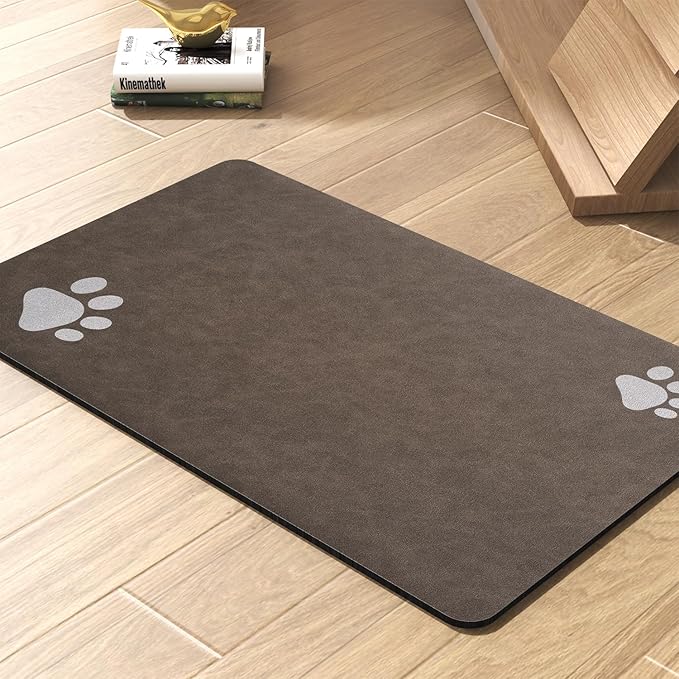 Pet Feeding Mat-Absorbent Dog Mat for Food and Water Bowl-No Stains Quick Dry Water Dispenser Mat-Dog Accessories Pet Supplies-Bowl for Messy Drinkers（Brown,16"x24"