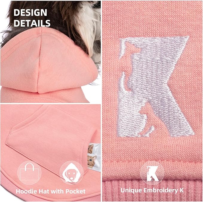 Koneseve Dog Hoodie - Fleece Warm Sweater with Pocket, Soft Clothes for Daily Wear, Basic Hooded Sweatshirts, Winter Coat Clothing, Comfort Tee Shirt Fit for All Breeds Pet - Pink - M