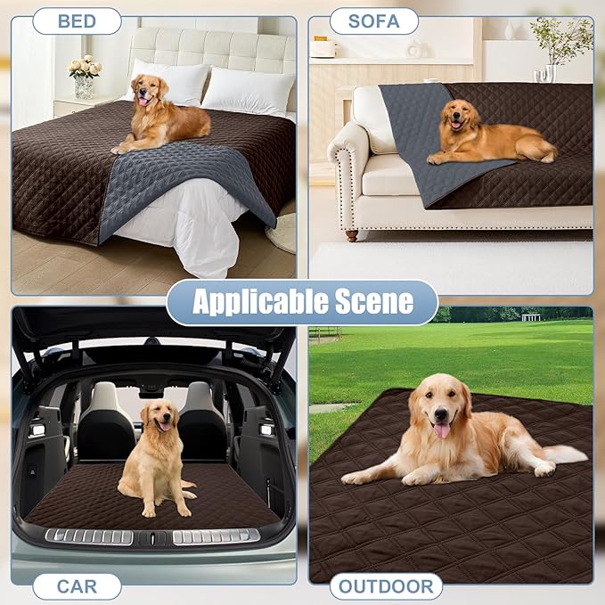 Smiry Waterproof Dog Bed Cover Pet Blanket, Soft Washable Dog Blanket for Furniture Bed Couch Sofa Reversible, Checkered (30"x53", Chocolate/Dark Grey)