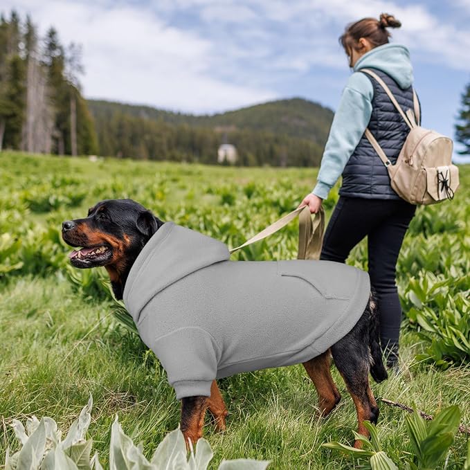 Dog Sweater,Dog Hoodies for Medium Dogs,Warm Fleece Sweatshirt with Hood & Pocket,Leash Hole,Cozy Cold Weather Pet Clothes Pet Sweater for Medium Dogs(Grey,M)