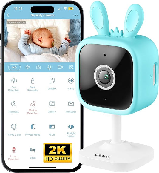 GEARit Baby Monitor with Camera & Audio 2K Video with Motion & Crying Detection, 2 Way Audio Easy WiFi Setup, Remote Monitoring - Easy to Set Crib Monitor with Adjustable Stand
