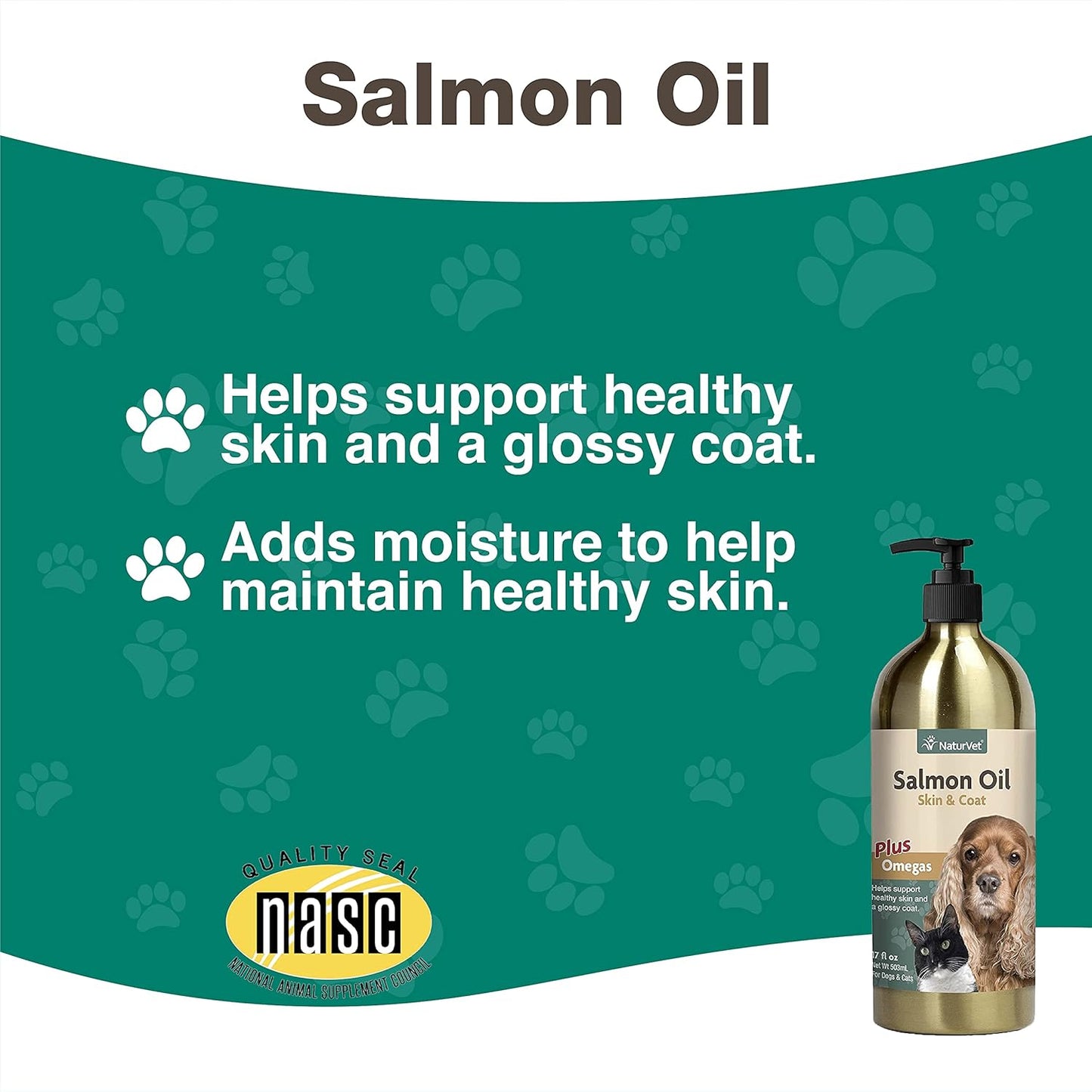 NaturVet – Salmon Oil Skin & Coat Plus Omegas | Supports Healthy Skin & Glossy Coat | Natural Source of Omega-3 & 6 Fatty Acids | for Dogs & Cats (17 oz Oil)