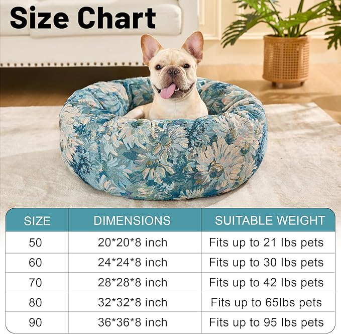 Dog Calming Beds for Small Medium Large Dogs - Round Donut Washable Puppy Dog Bed, Anti-Slip Faux Fur Fluffy Donut Cuddle Anxiety Cat Pet Bed (24" Flower)
