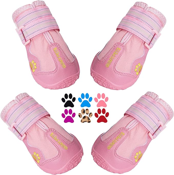 QUMY Dog Shoes for Large Dogs, Medium Dog Boots & Paw Protectors for Winter Snowy Day, Summer Hot Pavement, Water-Resistant in Rainy Weather, Outdoor Walking, Indoor Hardfloors Skid-Resistant Sole