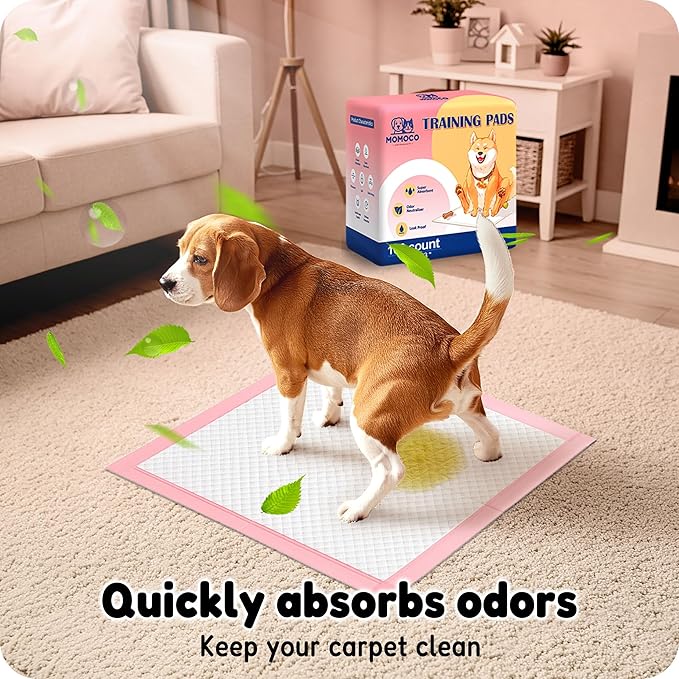 MoMoCo 23"x23"-100 Count Pink Puppy Pads, Super Absorbent, Leak-Proof, Quick-Dry Training Pads for Small Dogs & Puppies, Disposable Potty Pads