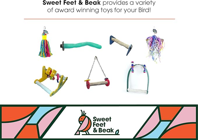 Sweet Feet and Beak Comfort Grip Safety Perch for Bird Cages - Pedicure Perch for Birds to Keep Nails and Beaks in Top Condition - Safe Easy to Install Bird Cage Accessories- L 13"