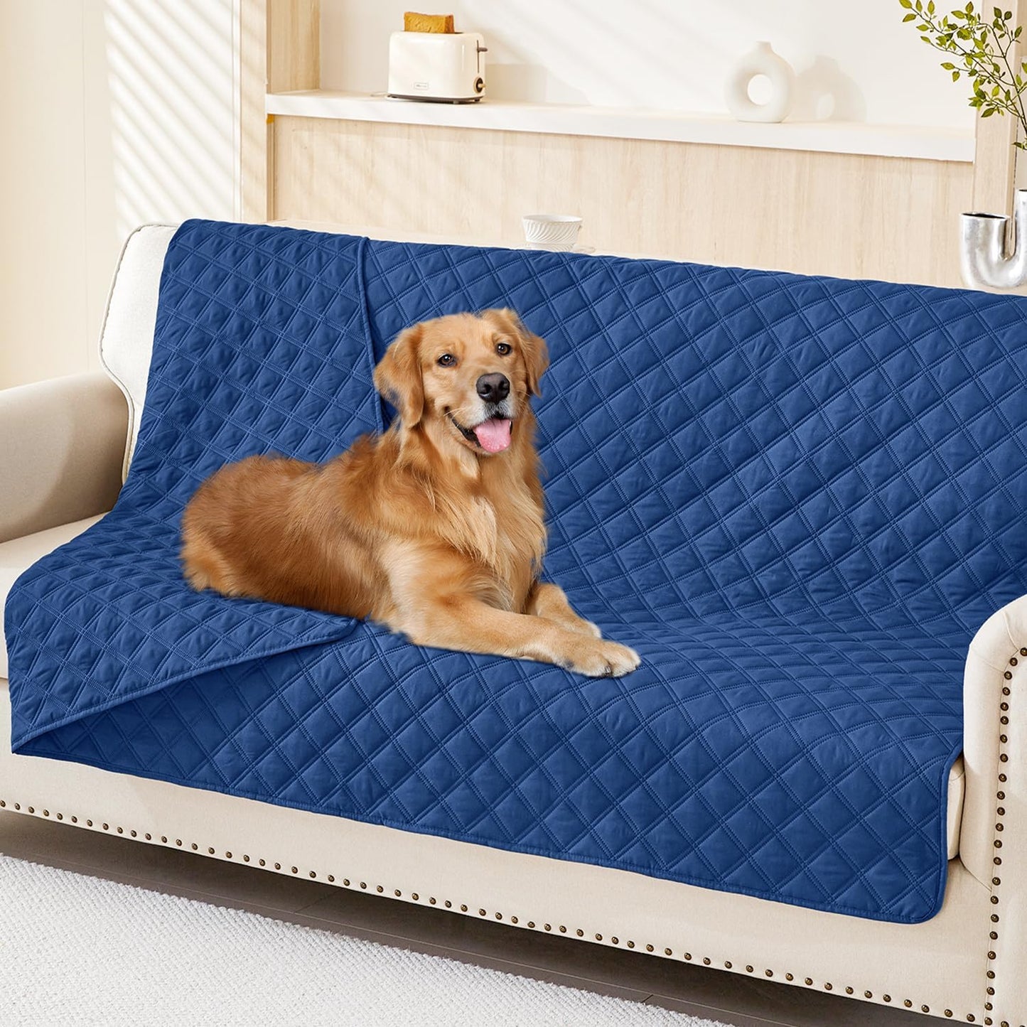Smiry Waterproof Dog Bed Cover Pet Blanket, Soft Washable Dog Blanket for Furniture Bed Couch Sofa Reversible, Checkered (68"x82", Navy/Navy)