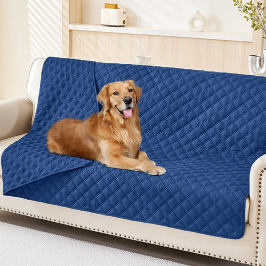 Smiry Waterproof Dog Bed Cover Pet Blanket, Soft Washable Dog Blanket for Furniture Bed Couch Sofa Reversible, Checkered (68"x82", Navy/Navy)