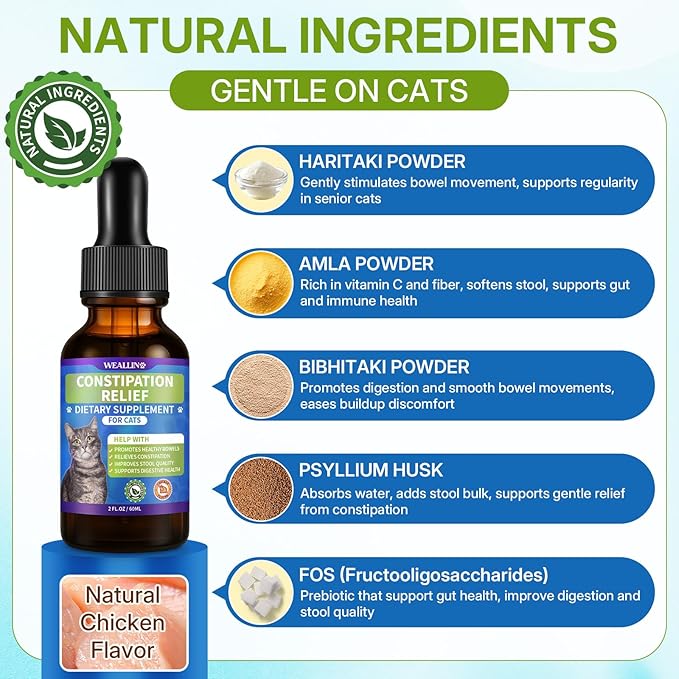Cat Constipation Relief, Constipation Relief for Cats, Cat Constipation Support, Promotes Digestive Health, Chicken Flavor Natural Herbal Supplement, 60 ml/2 Fl Oz