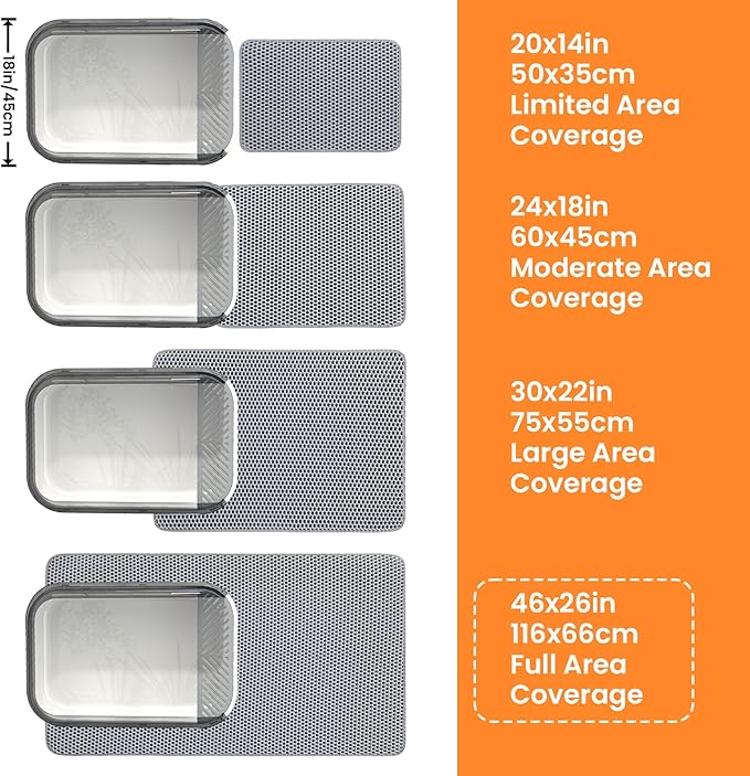 Jumbo Cat Litter Mat, 46x26 Inches Double Layer Honeycomb Litter Trapping Mat, Non Slip Waterproof Urine Proof Extra Large Cat Litter Box Mat, Kitten Supplies and Essentials, XXL, Gray