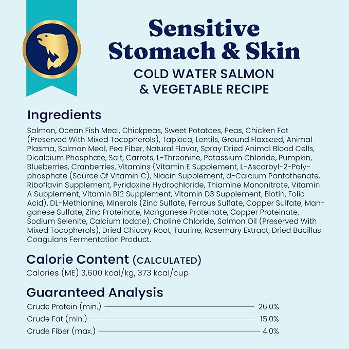 Solid Gold Salmon Dog Food for Sensitive Stomachs – Grain Free & Gluten Free Kibble w/Probiotics to Support Gut Health & Digestion - Sensitive Stomach Dog Food for All Ages – Nutrientboost™ – 3.75 LB