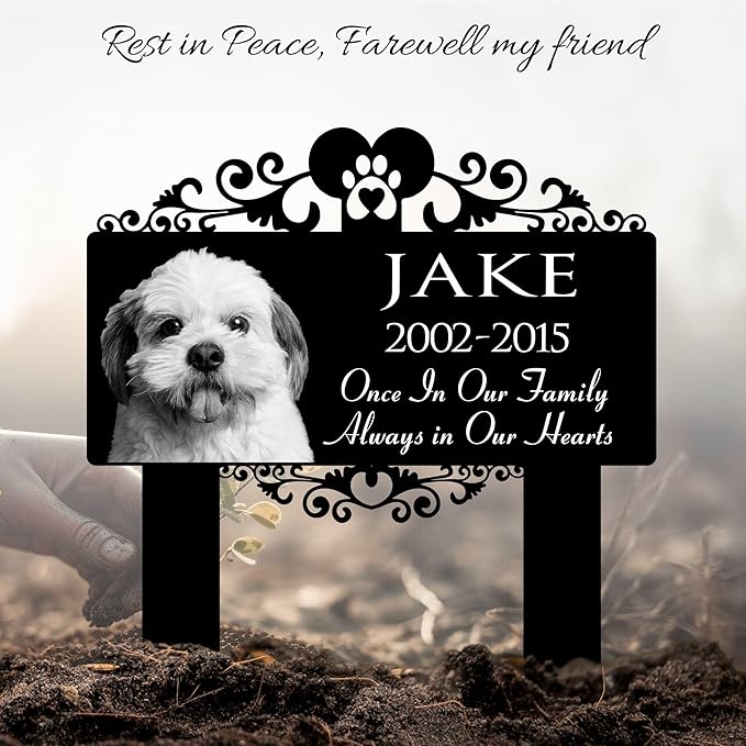 Custom Pet Grave Markers Dog | Simple Custom Pet Headstones for Dogs | Best Rustic Gifts to Remember Your Four-Legged Companions | Personalized Grave Marker with Furry Friends Pictures