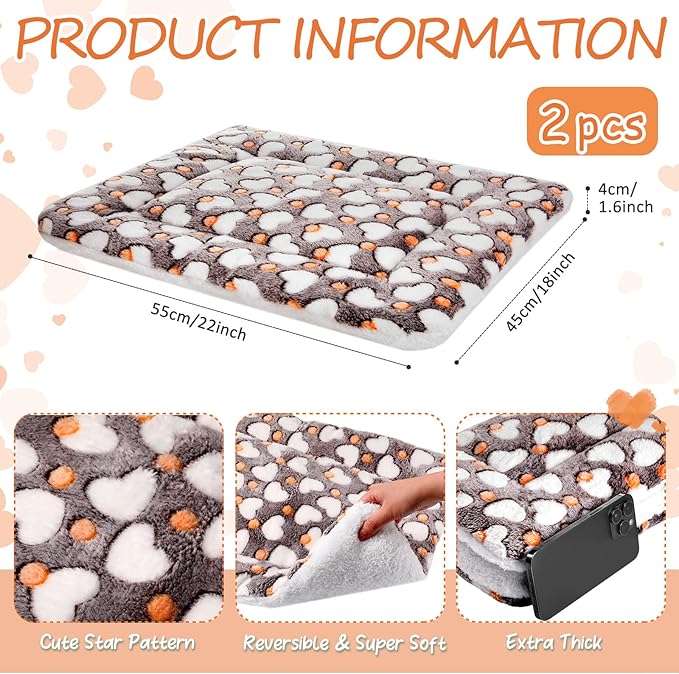 VitalCozy 2 Pack Self Warming Cat Mat Self Heating Pad Bed Reversible Machine Washable Reflects Body Heat Warm Thermal Pet Pad Crate Blanket for Feral and Indoor Cat (Heart,22'' X 18'')