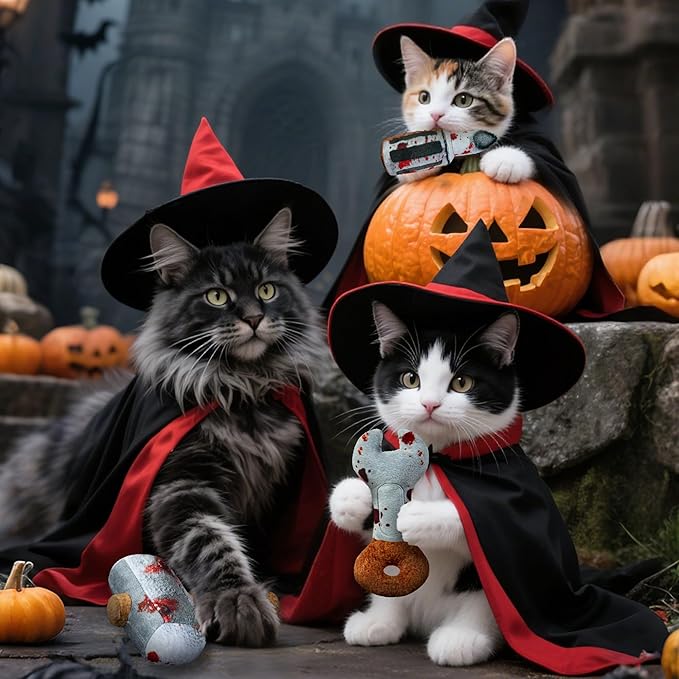 Cat Toys Funny Tools 3 Pcs, Horror Adult Cat Enrichment Catnip Toys with Crinkle Sound, Realistic Design Gifts for Bored Indoor Exercise, Halloween, Photo Moments (6.57")