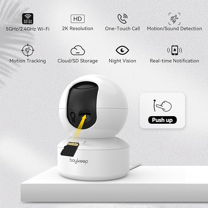 BoyKeep Indoor Camera - 2K Pet Camera 5G/2.4GHz WiFi for Baby Monitor with Phone App, 360° Pan & Tilt, 2-Way Audio, Night Vision, with 64G TF Card, K30