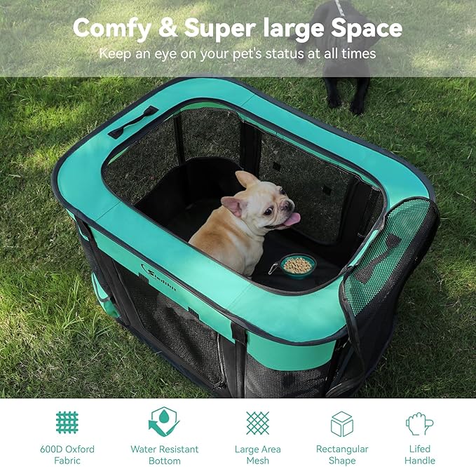 Dog Playpen,Cat Pet Puppy Pen,Portable Playpens for Dogs Indoor Outdoor Travel Camping Use,Foldable Dog Kennel Tent Crate for Rabbit Small Animals and Tent Stakes (Green, Lagre)