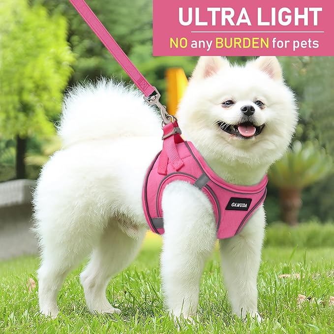 GAMUDA Small Pet Harness Collar and Leash Set, Step in No Chock No Pull Linen Fabric Soft Mesh Dog Vest Harnesses Reflective for Dogs Puppy Cats Kitten Rabbit (Pink, XL)