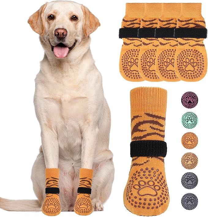 KOOLTAIL Dog Socks for Hot/Cold Pavement to Prevent Licking Paws,Dog Boots&Paw Protector for Hardwood Floors Anti Slip,Traction Control No Twist Grip Booties for Small Medium Large Senior Dogs SM