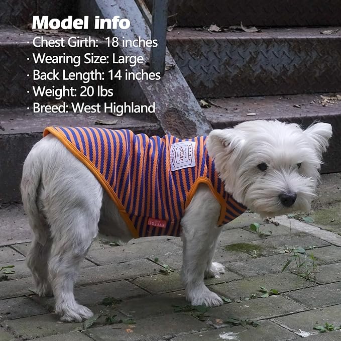 KYEESE 2Pack Dog Shirts Striped for Small Pets Soft Stretchy Puppy T-Shirts Lightweight Canine Tank Top Sleeveless Pet Vest Breathable, X-Large, Orange+Green