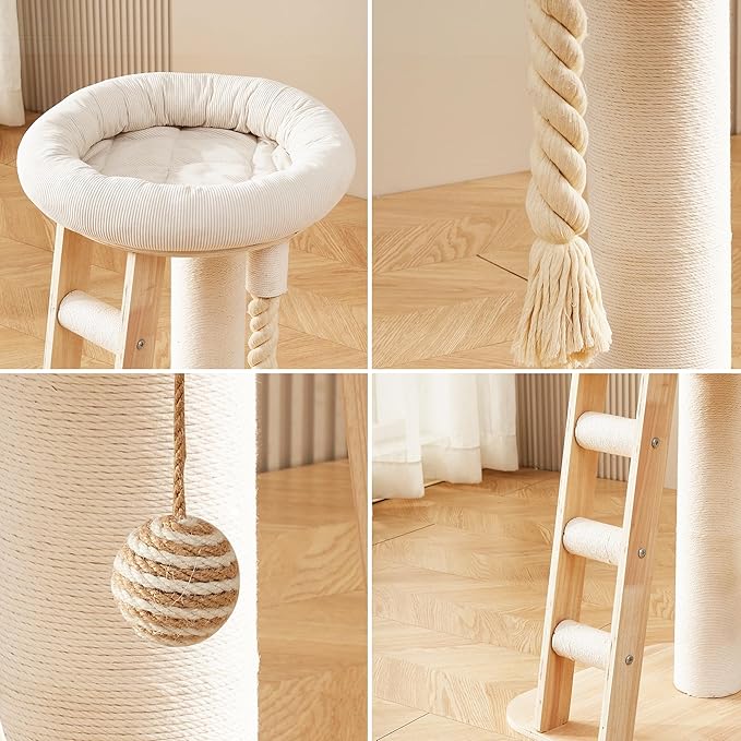 Modern Cat Tree Small Tower with Scratching Post for Indoor, Multifunctional Corner Cat Tree Tower with Bed, Cat Climbing Ladder, Dangling Ball,Interactive Rope,Scratching Post