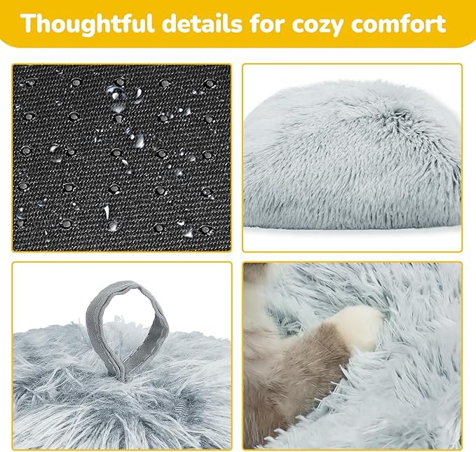 CATISM Cat Beds for Indoor Cats 2 in 1 Cat Bed Cave Machine Washable Fluffy Cat Cave Bed Foldable Non-Slip Washable Cushioned Pillow Soft Plush Premium Cotton Pet Bed for Kittens and Small Dogs Gray L