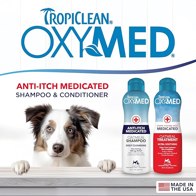 TropiClean Oxymed Medicated Cat & Dog Shampoo and Conditioner Set for Itchy Skin, Skin Soothing Oatmeal Shampoo & Conditioner for Dogs & Cats | Set of 2