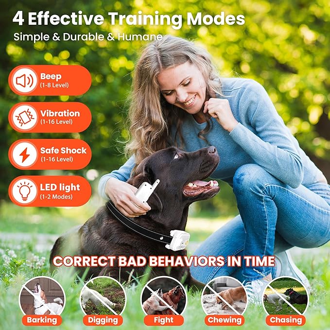 Dog Shock Collar,3300FT Dog Training Collar with Remote,IPX7 Waterproof Rechargeable Dog e-Collar with Beep,Vibration,Safe Shock,LED Light, Shock Lock for Small,Medium,Large Dogs (8-150 lbs)