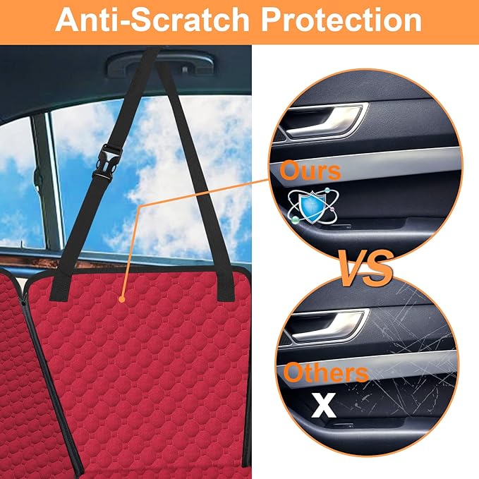 Mancro Dog Car Seat Cover for Back Seat, 2025 Upgraded 600D Heavy Duty Waterproof & Scratch-Resistant Dog Hammock for Car, Back Seat Pet Cover for Dogs with Sedan, Trucks and SUVs, Standard, Red