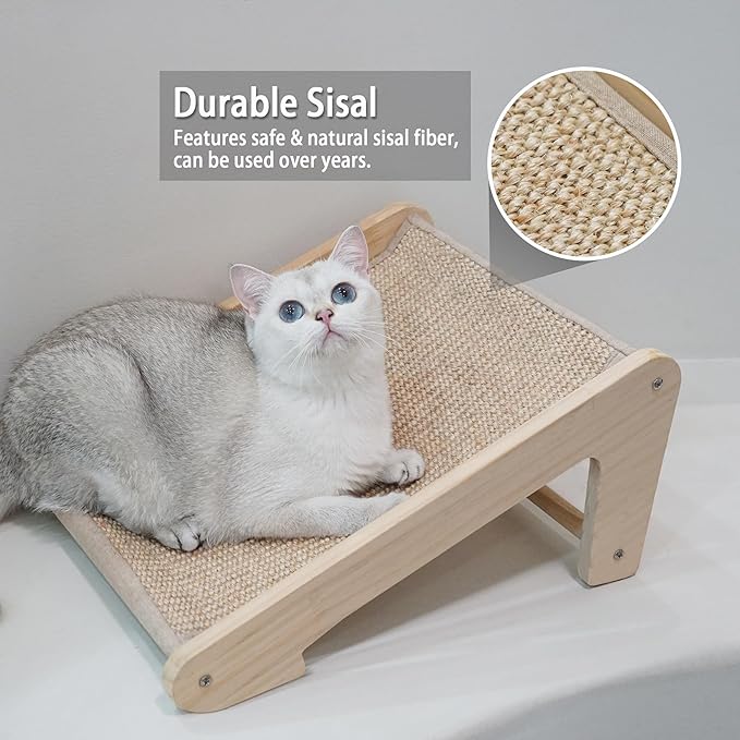 PETKARAY Sisal Cat Scratcher Ramp, L Shaped Scratching Post and Scratch Pad for Indoor Cats, Wall Furniture Protector(Small)