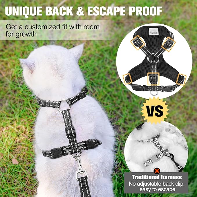BEAUTYZOO Cat Harness and Leash Set for Walking Escape Proof, Neck Release Adjustable Harness for Kitten Puppy Small Medium Large Cats, Soft Cute Easy Control Small Cat Harness for Cats Boy and Girls