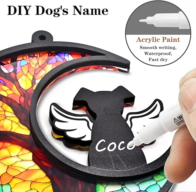Dog Memorial Gifts for Loss of Dog, 2-Layer DIY Dog Angel Memorial Suncatcher with Sympathy Card, Pet Memorial Gifts for Dogs, Loss of Dog Sympathy Gift (Life Tree)