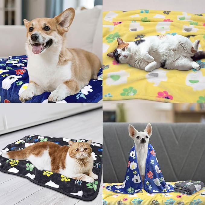 Rezutan Blanket for Large Dogs 1 Pack 3 for Medium Pet Cat Soft Fluffy Washable Blankets,Reversible Elephant & Paw Print for Dog Kennels & Beds, Sofas, Furniture Protection, 41x31 inch
