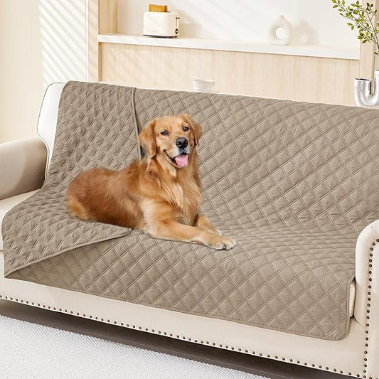 Smiry Waterproof Dog Bed Cover Pet Blanket, Soft Washable Dog Blanket for Furniture Bed Couch Sofa Reversible, Checkered (68"x82", Taupe/Taupe)