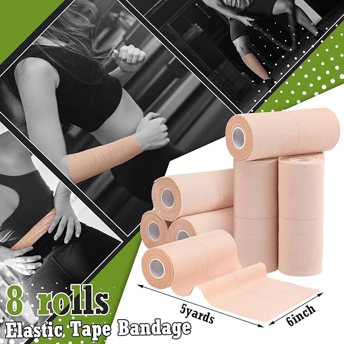 Tondiamo 8 Rolls Elastic Adhesive Bandage Tape Medical Bandage Wrap Athletic Sports Tape Flexible Stretch Skin Bandages Strips for Ankle, Knee, Wrist Sprains Animal Pets(6 Inch X 5 Yard)