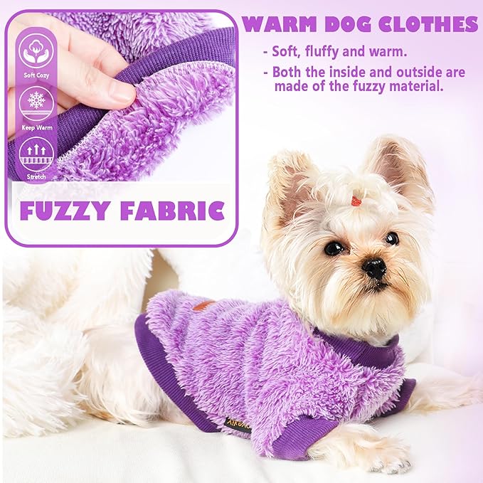 Dog Sweaters for Small Dogs Girl Male Dog, Sweater, Soft Fleece Pet Winter Clothes Boy Girl, Fuzzy Sweatshirts Flannel Jacket Puppy Coat(S,Purple)