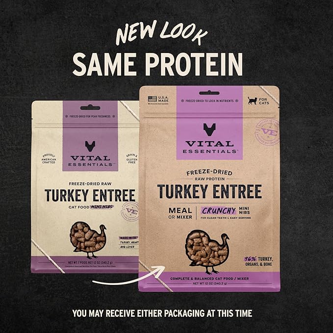 Vital Essentials Freeze-Dried Raw Turkey Meal or Mixer Cat Food Crunchy Nibs, 12 oz