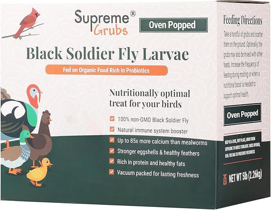 Natural Black Soldier Fly Larvae for Chickens, 85X More Calcium Than Mealworms-High Protein Grub Food Chicken Treats for Hens, Probiotic-Rich Chicken Feed, Calcium-Dense Bird Treat 5lb