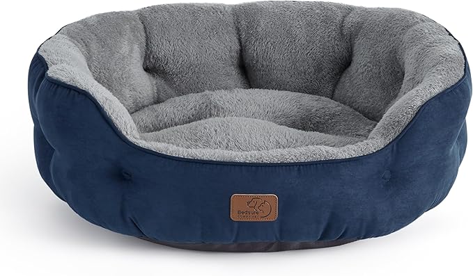 Bedsure Dog Beds for Small Dogs - Round Cat Beds for Indoor Cats, Washable Pet Bed for Puppy and Kitten with Slip-Resistant Bottom, 20 Inches, Navy